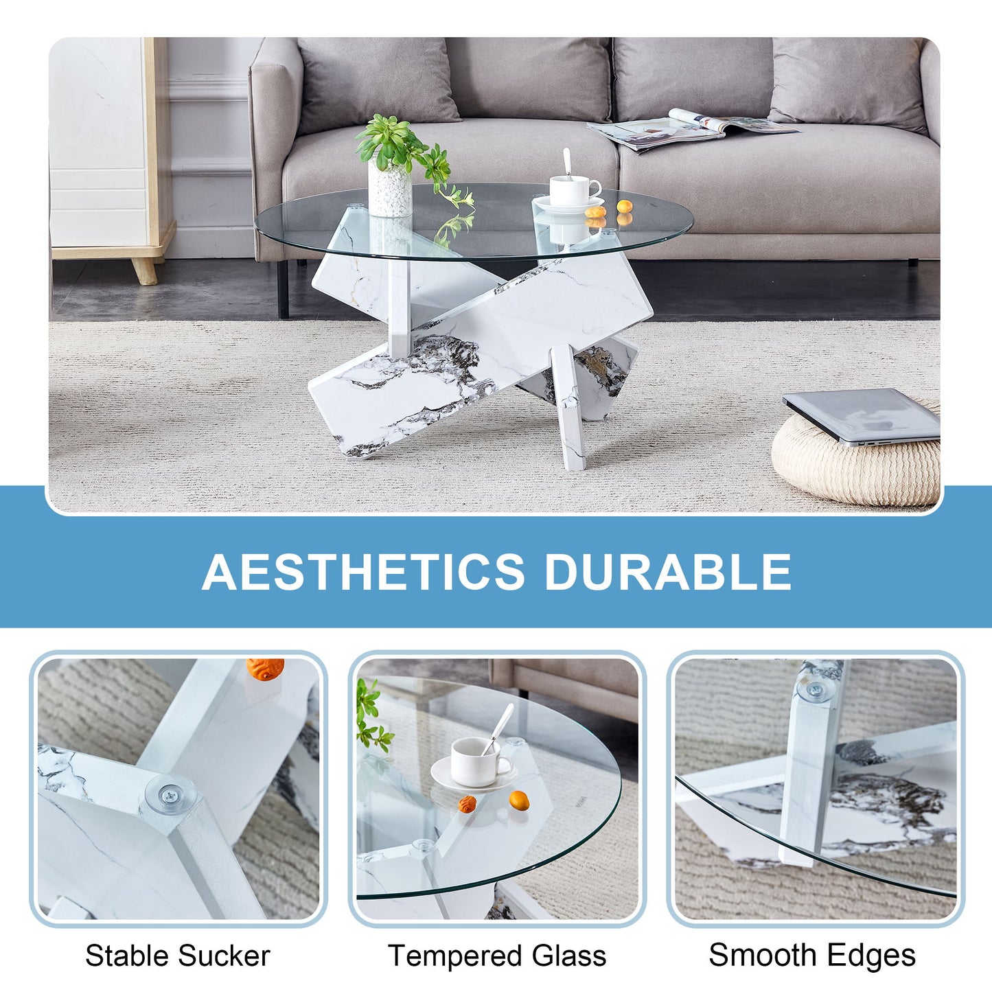 Modern Round Glass Coffee Table With Tempered Glass