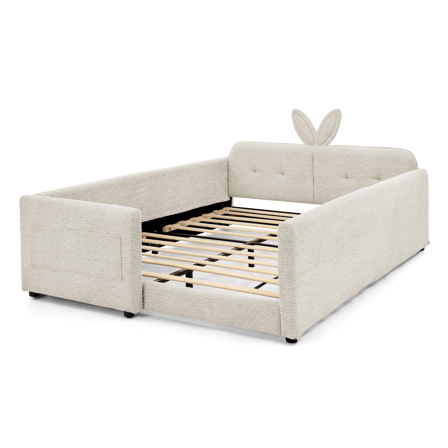 Cute Rabbit Ear Upholstered Platform Bed Frame With Safety Rail