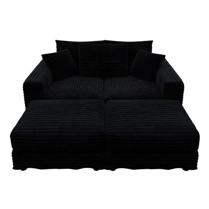 Deep Seat Convertible Sofa With Soft Pillows And Ottomans