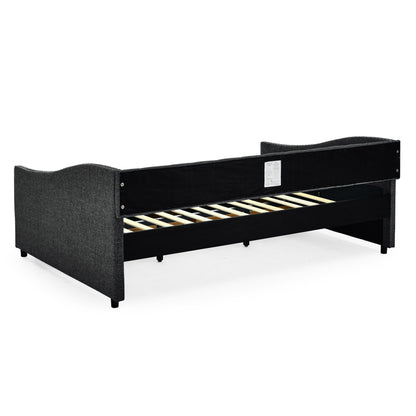 Upholstered Tufted Daybed With Drawers, Waved Arms