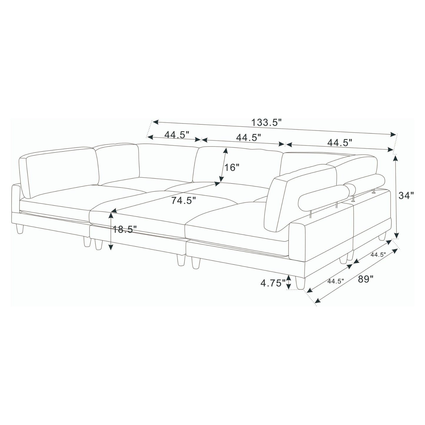 Modern Modular Sectional With Adjustable Back Support