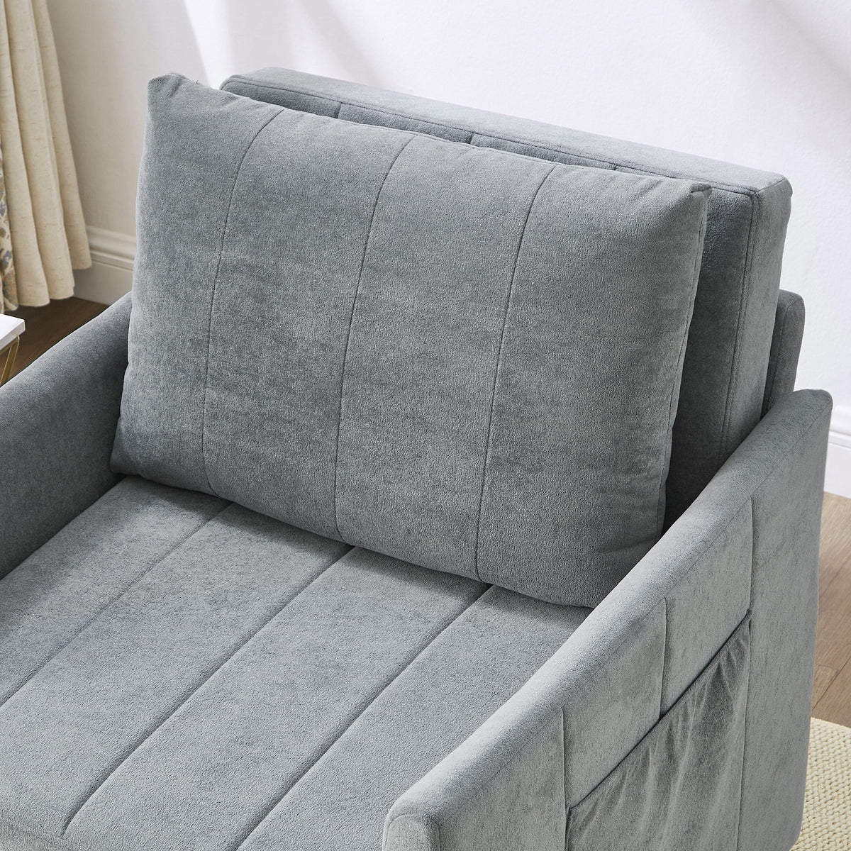 Upholstered Convertible Sleeper Sofa With 5 Position Backrest, Side Pockets, Storage