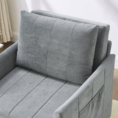 Upholstered Convertible Sleeper Sofa With 5 Position Backrest, Side Pockets, Storage