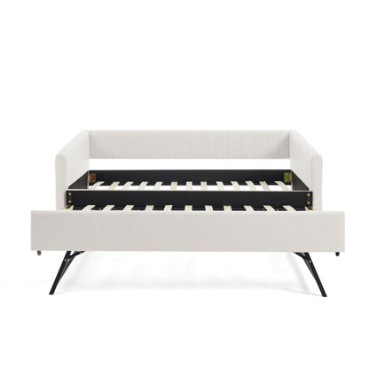 Upholstered Daybed With Trundle With Vertical Stripes