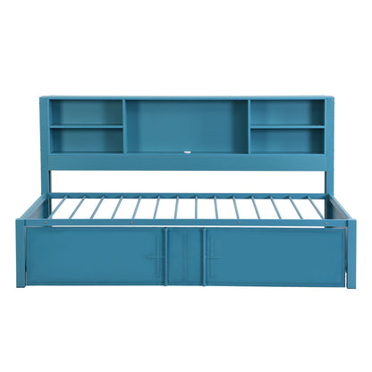 Industrial Metal Daybed With Trundle, Storage Shelves, USB Ports