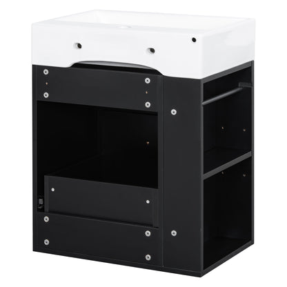 Modern Bathroom Vanity With Sink, Storage Cabinet, Drawer & Side Shelf
