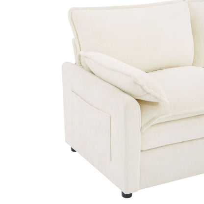 Modern Loveseat Sofa, Upholstered Couch With Side Storage Pockets