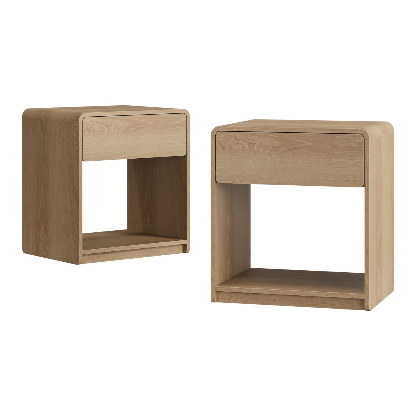 Bedside Table With Storage Drawers And Open Shelves (Set of 2) - Oak