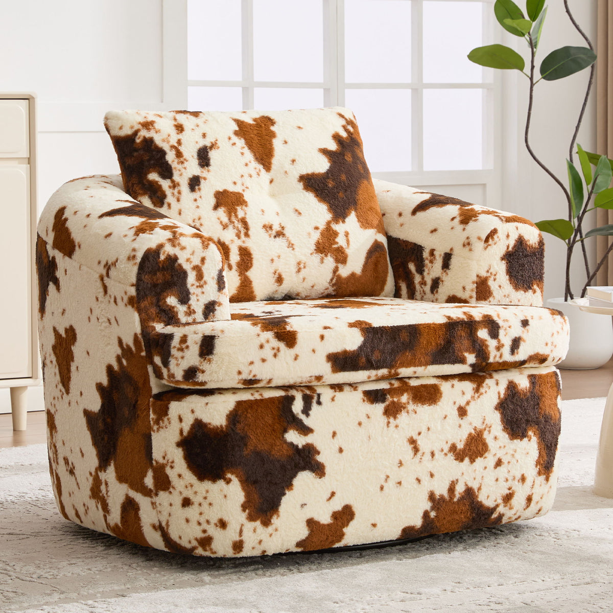Modern Swivel Barrel Chair With Dual-Layer Cushion