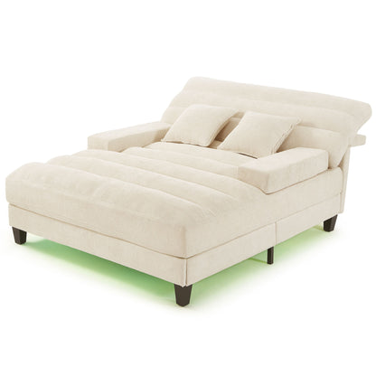 Chaise Bed Lounge Sofa Chair With Adjustable Backrest And LED Light Strip