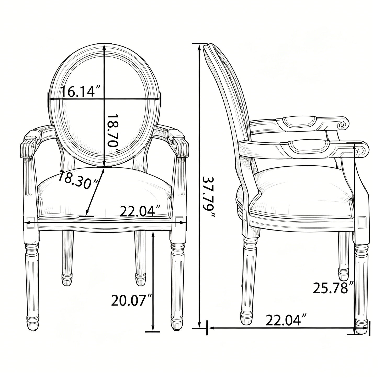 French Vintage Upholstered Fabric Dining Armchair (Set of 2) - Beige