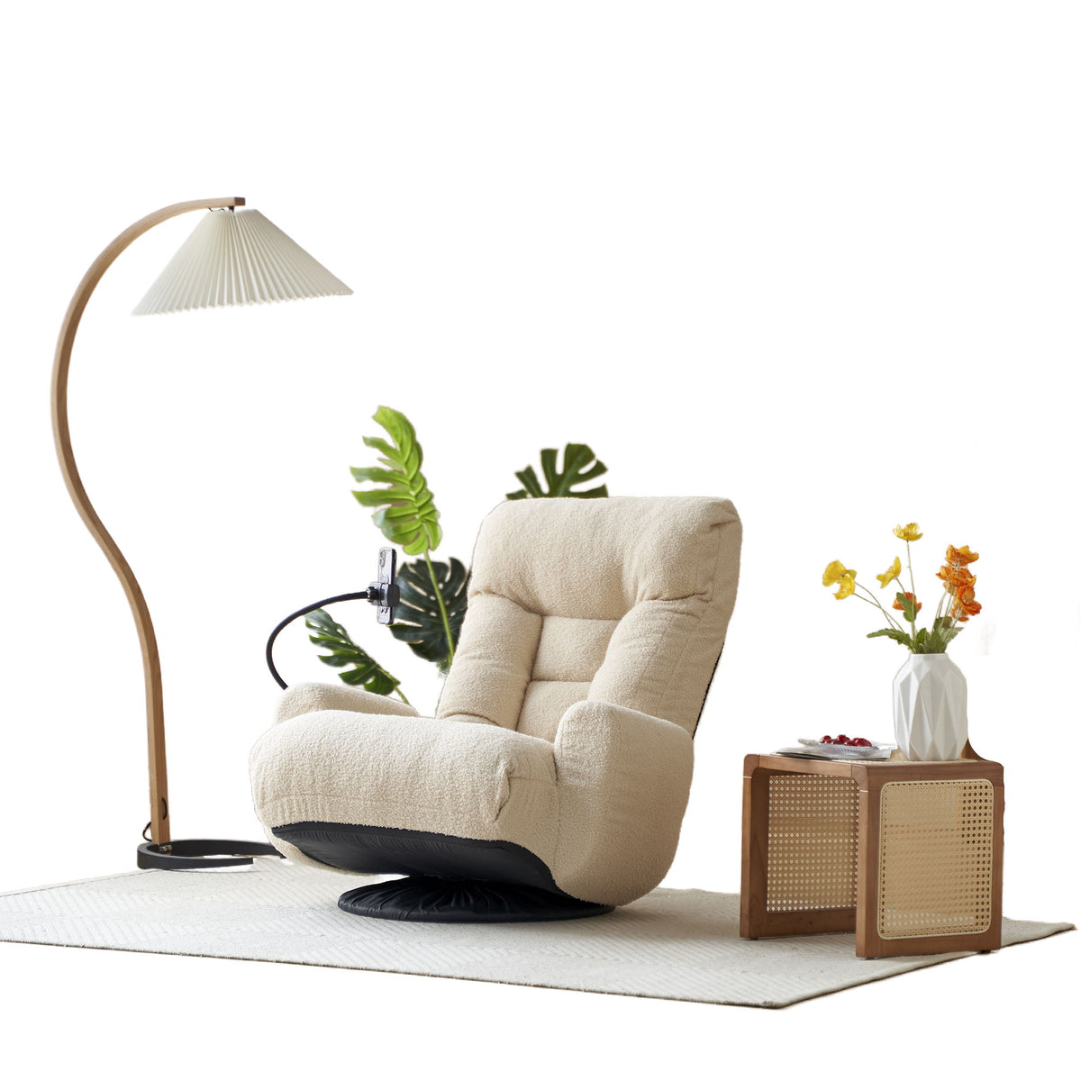 Adjustable Swivel Lounge Chair With 360 Degree Rotating Seat And Headrest Support