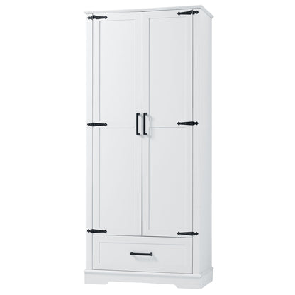 Tall Bathroom Storage Cabinet With 2 Doors And 2 Drawer, Adjustable Shelf - White