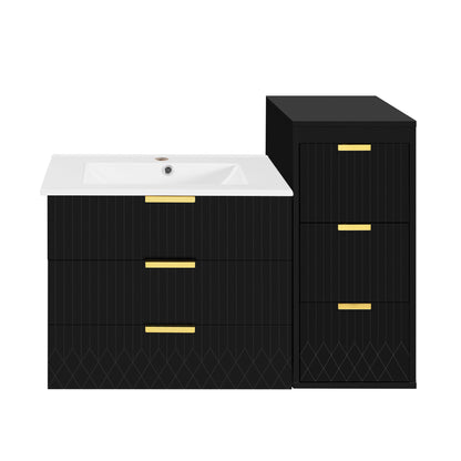 Wall Mounted Floating Cabinet With Side Cabinet Combo, Rectangular Ceramic Sink Vanity