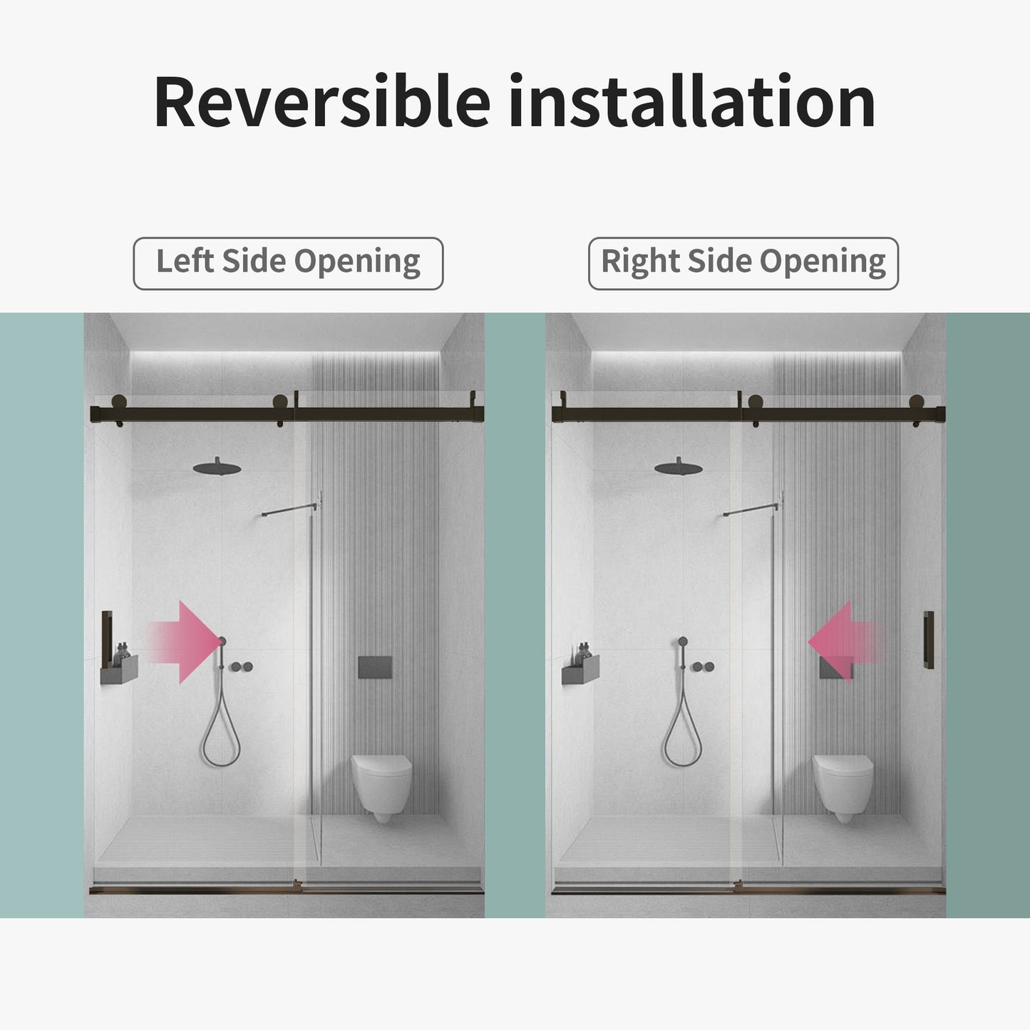 Frameless Single Sliding Soft Close Shower Doors, 3 / 8" Tempered Glass Reversible Installatio