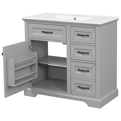 36" Bathroom Vanity With Sink, 2 Tip-Out Drawers, Soft Close Hinges