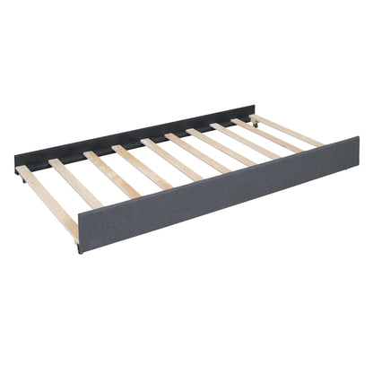 Upholstered Platform Bed With Brick Pattern Headboard And Twin Long Size Trundle