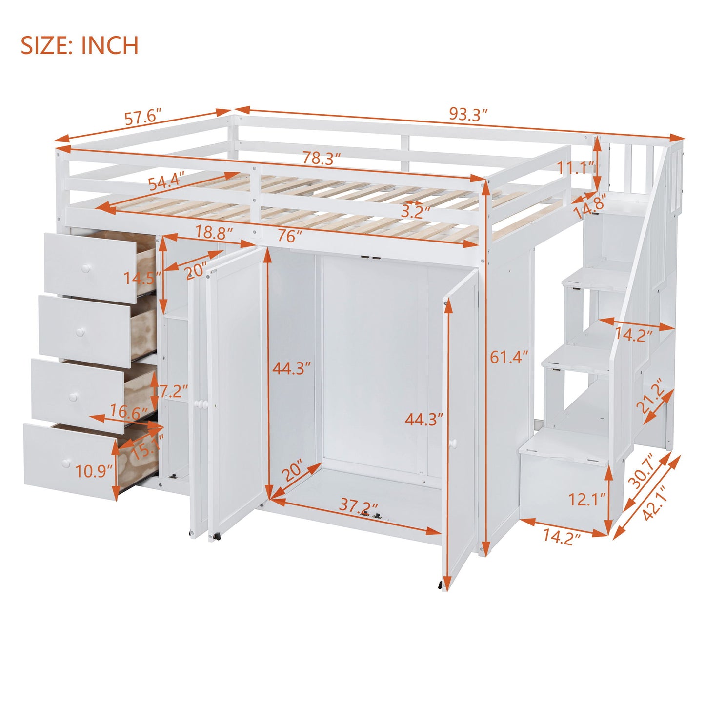 Loft Bed With Built In Wardrobes, Cabinets And Drawers