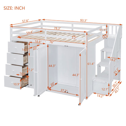 Loft Bed With Built In Wardrobes, Cabinets And Drawers