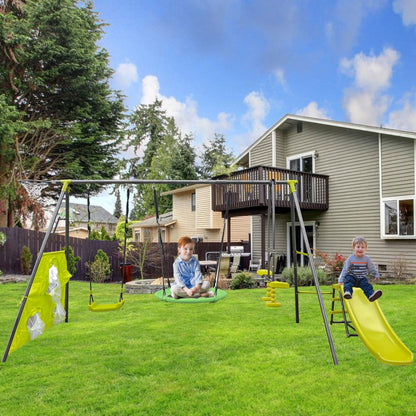 Interesting Six Function Swingset With Net Swing Metal Plastic Safe Swing Set 440Lbs For Outdoor Playground For Age 3+ With 31.5" Net Swing - /