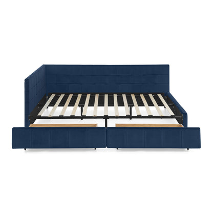 Upholstered Bed Frame With Tufted Backrest And Armrests