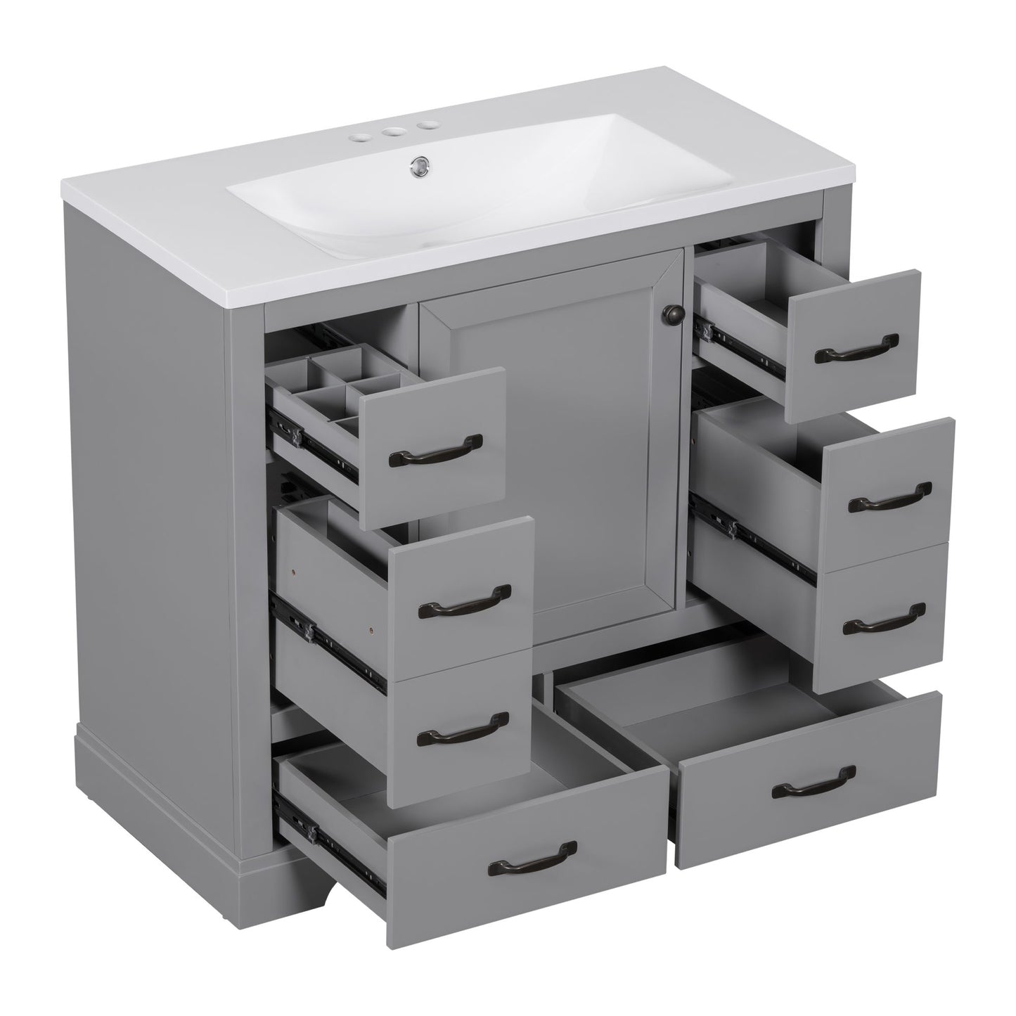 Modern Bathroom Vanity With Sink, 6 Drawers, Adjustable Shelf