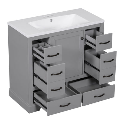 Modern Bathroom Vanity With Sink, 6 Drawers, Adjustable Shelf