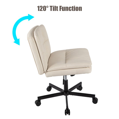 Large Size Swivel Home Office Desk Chair Armless Office Room Chair - Beige