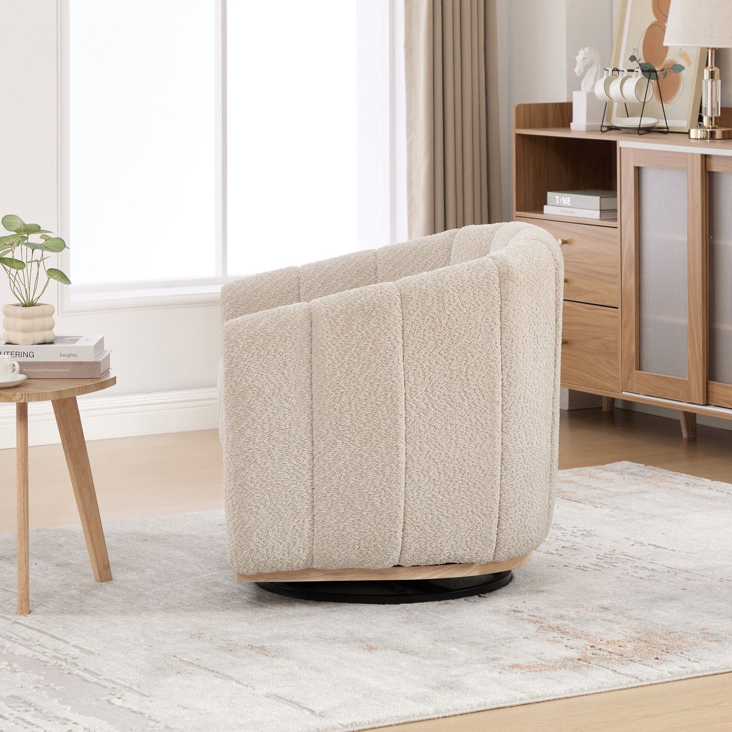 Swivel Upholstered Barrel Chair With Metal Base