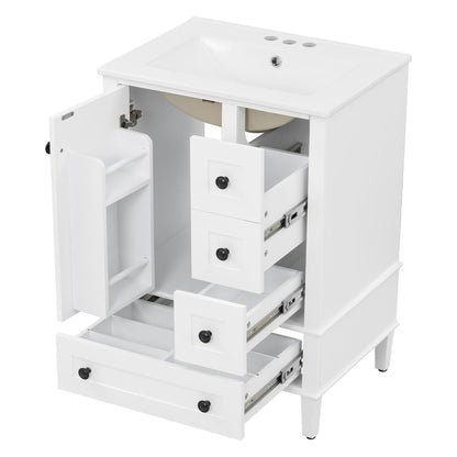 Bathroom Vanity With Integrated Basin, Soft Close Drawers, Door Mounted Double Layer Shelf