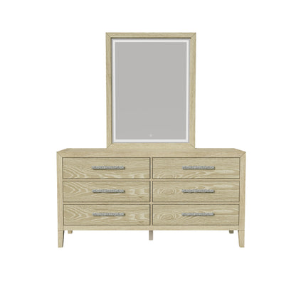 Adeline - 6 Drawers Dresser & Mirror With Jewelry Box & LED Light - Natural Wood Wash