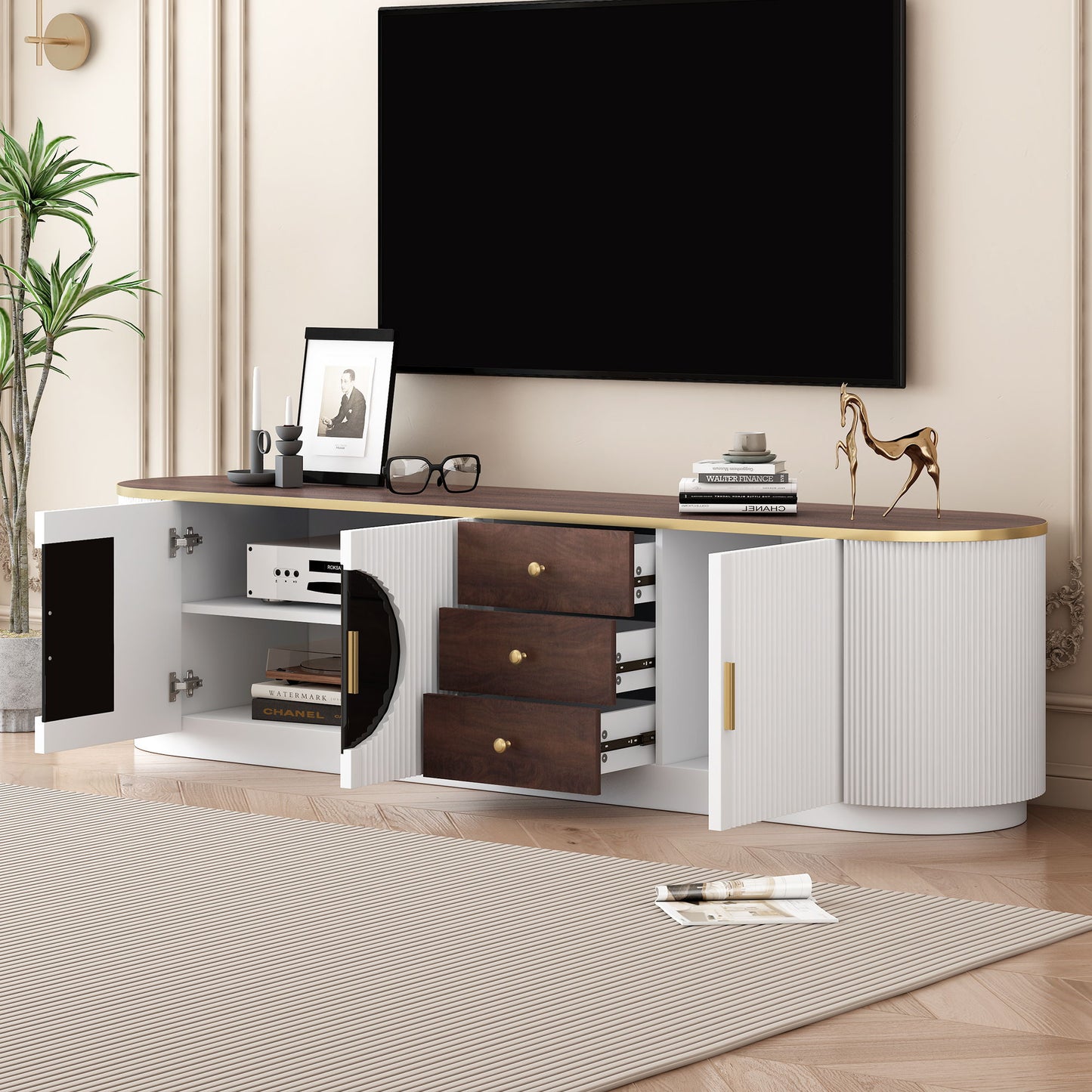Minimalist TV Stand With 3 Drawers And 1 Shelf