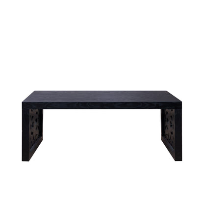 Rustic Carved Wood Coffee Table, Handcrafted Look With Ornate Side Panels