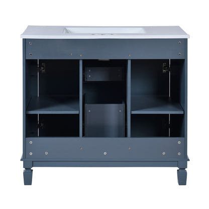 36" Bathroom Vanity With Top Sink, Basin On Cabinet With 2 Soft Closing Doors And 2 Drawers - Blue