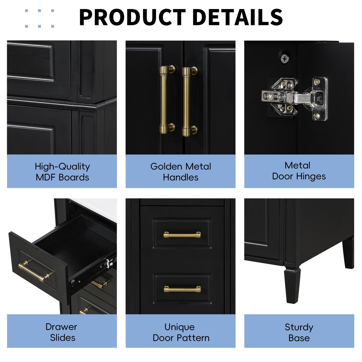 Bathroom Vanity With Sink, 4 Drawers, 2 Doors