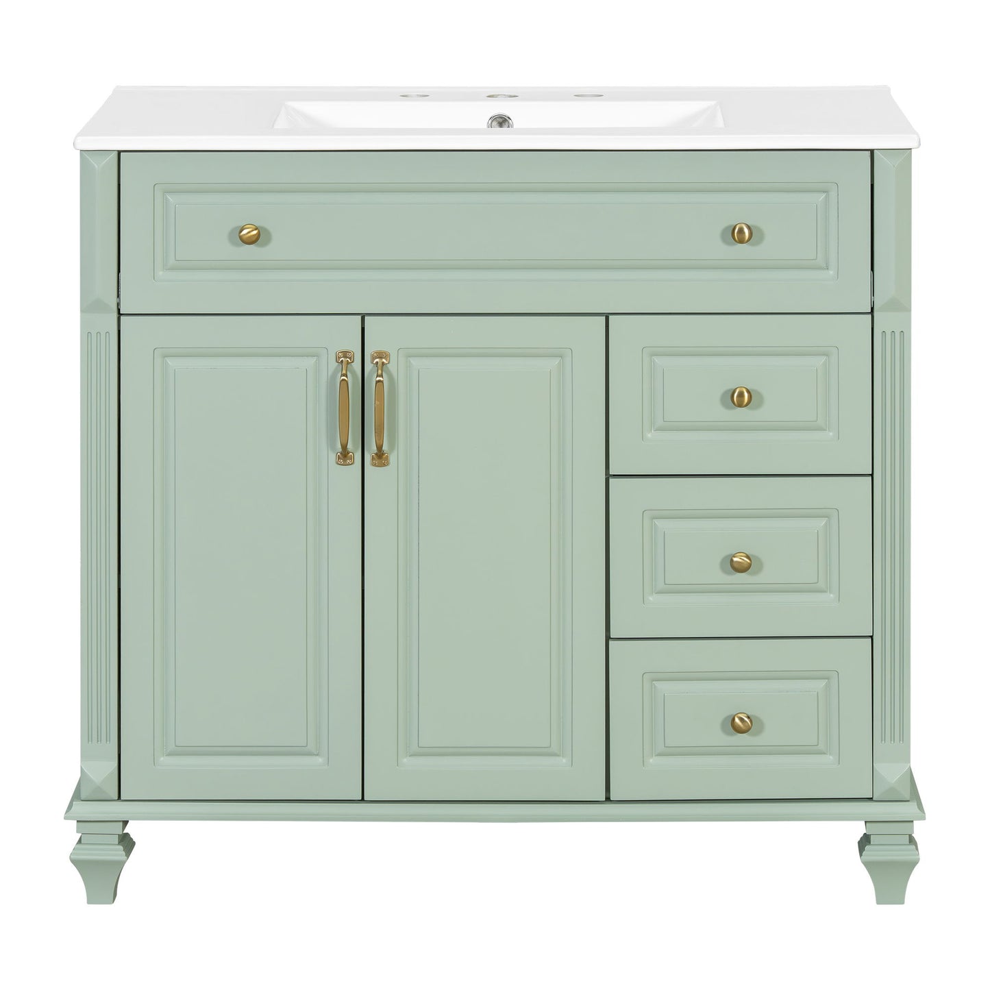 Modern Bathroom Vanity With Sink, 3 Drawers & 2 Doors