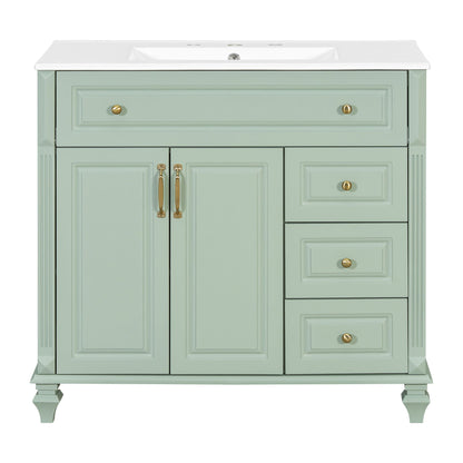 Modern Bathroom Vanity With Sink, 3 Drawers & 2 Doors