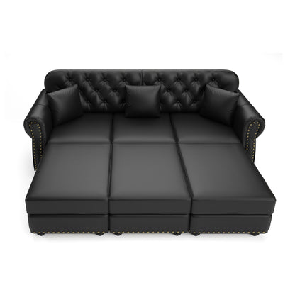 Upholstered Sofa With Nailhead Trim, Rolled Armrests With Ottoman