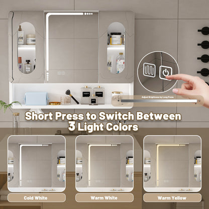 Wall Mounted Bathroom Mirror Cabinet With LED Lights, Anti Fog & Explosion Proof, Touch Control Medicine Cabinet, 3 Color Lighting - White