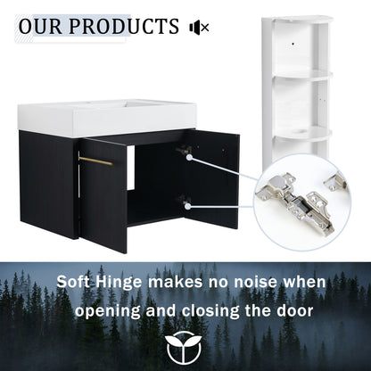 Modern Wall Mounted Bathroom Vanity With Resin Sink And Storage Rack
