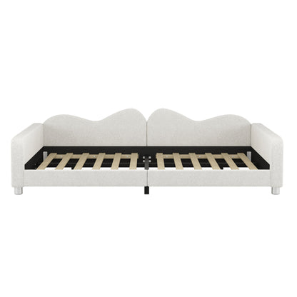 Upholstered Daybed, Sherpa Fabric Sofabed With Cloud-Shaped Backrest