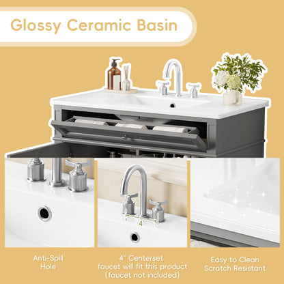 Bathroom Vanity With Top Sink, 2 Drawers, Tip Out Drawer