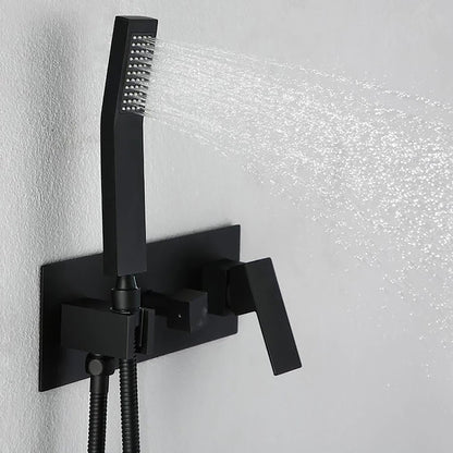 Brass Shower System With 10" Rainfall Shower Head And Handheld Sprayer - Matte Black