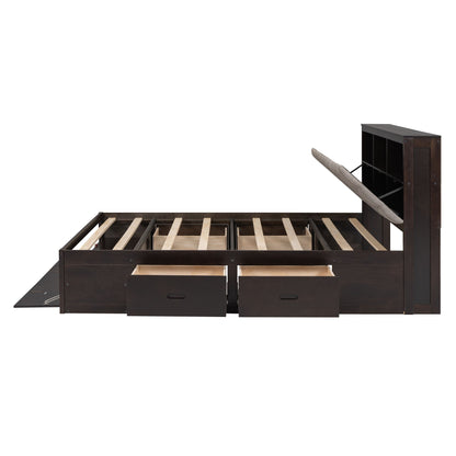 Platform Bed With Storage Headboard, Shoe Rack And 4 Drawers