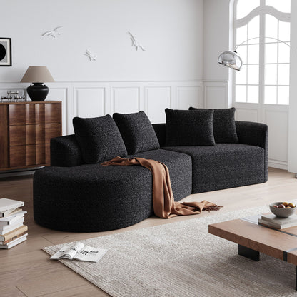 Upholstered Oversized Sectional Sofa, 4 Seater Extra Deep & Wide Seat Curved Cloud Couch With 4 Throw Pillows, Free Combination Living Room - Black