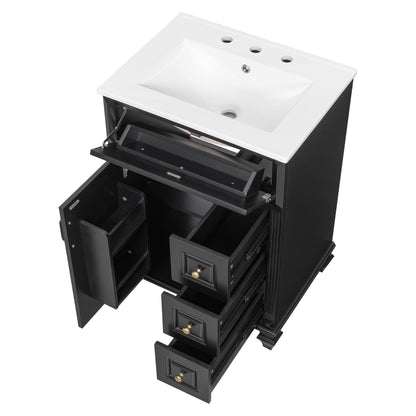 Freestanding Bathroom Vanity With Sink, 3 Drawers & Flip-Out Drawer