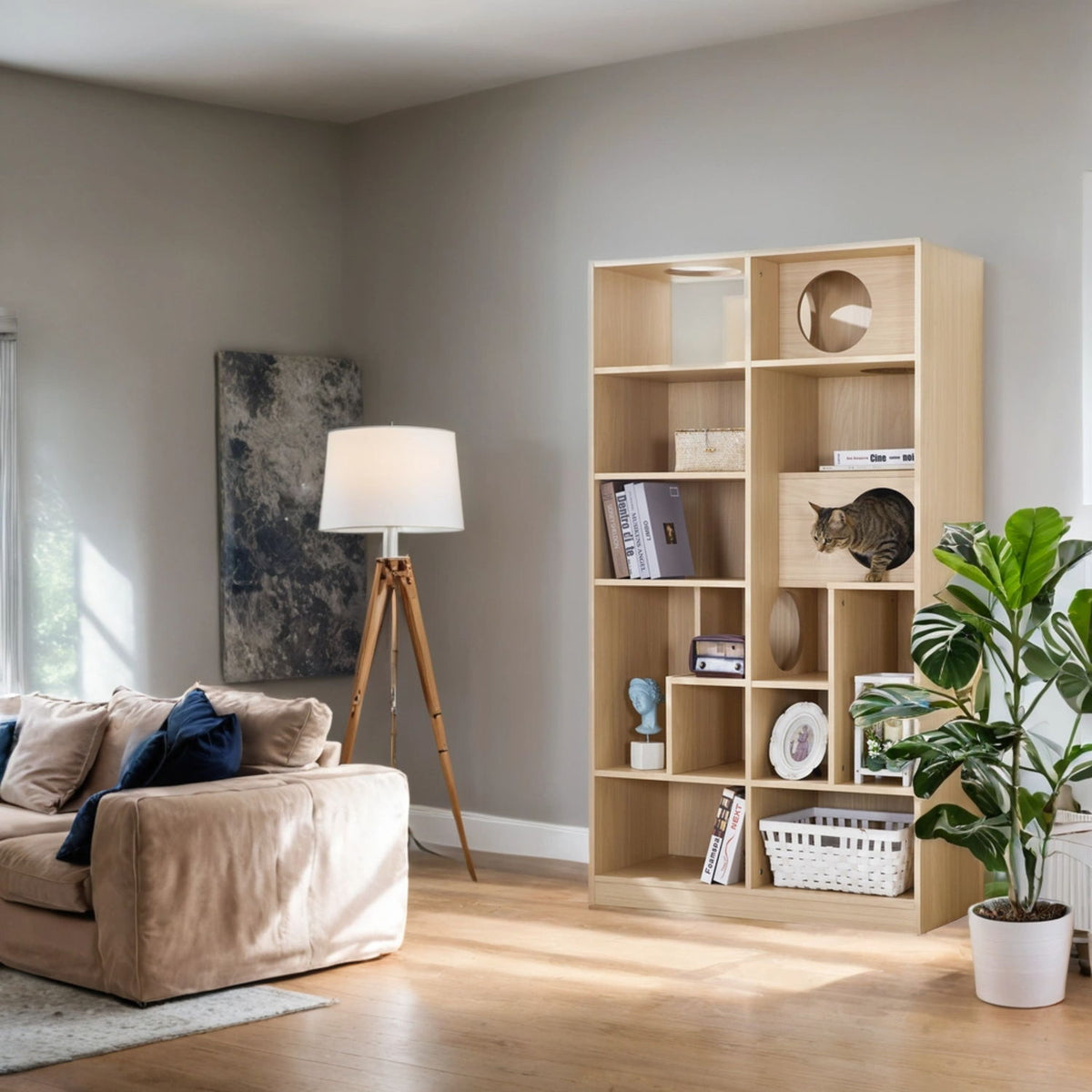 Furniture Style Cat Bookcase Cat Tree Shelves - Natural