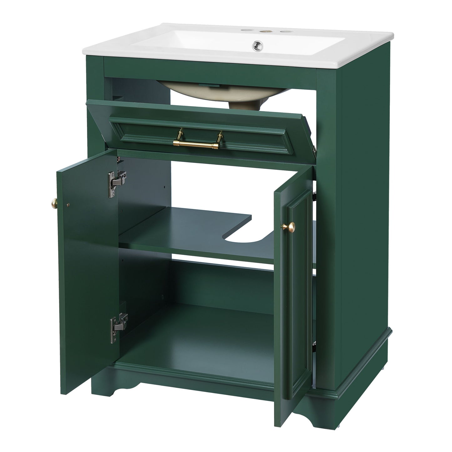 Bathroom Vanity With Integrated Sink, 2 Door Cabinet With Tip Out Drawer, Rectangular Design