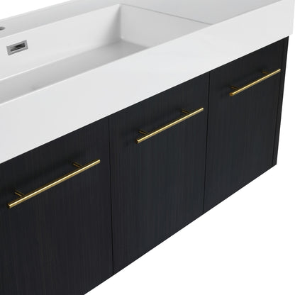 Modern Chestnut Wall Mounted Bathroom Vanity With Left Resin Sink And Storage Rack - Black Chestnut