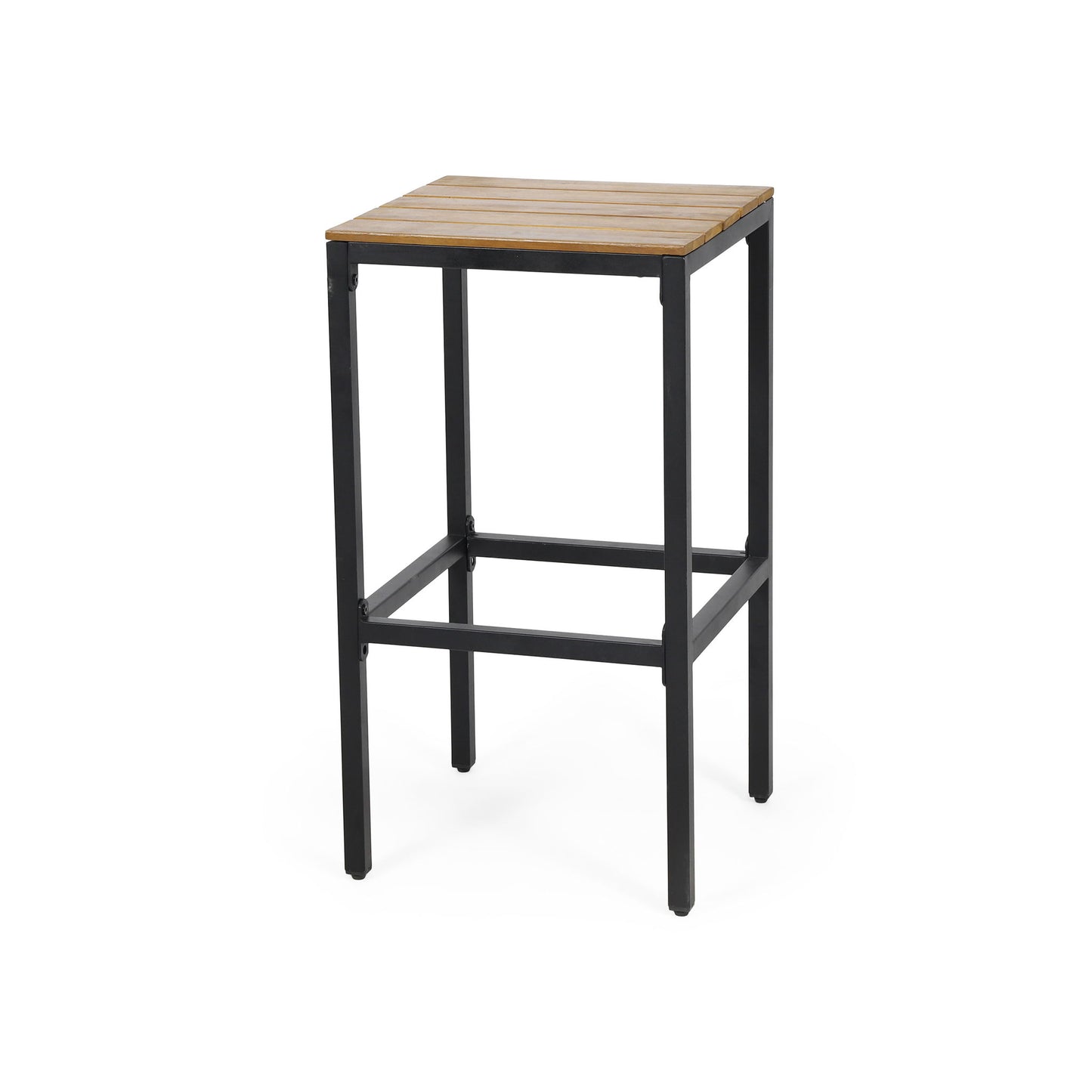 Outdoor Bar Stool With Slat Design And Metal Frame (Set of 2)